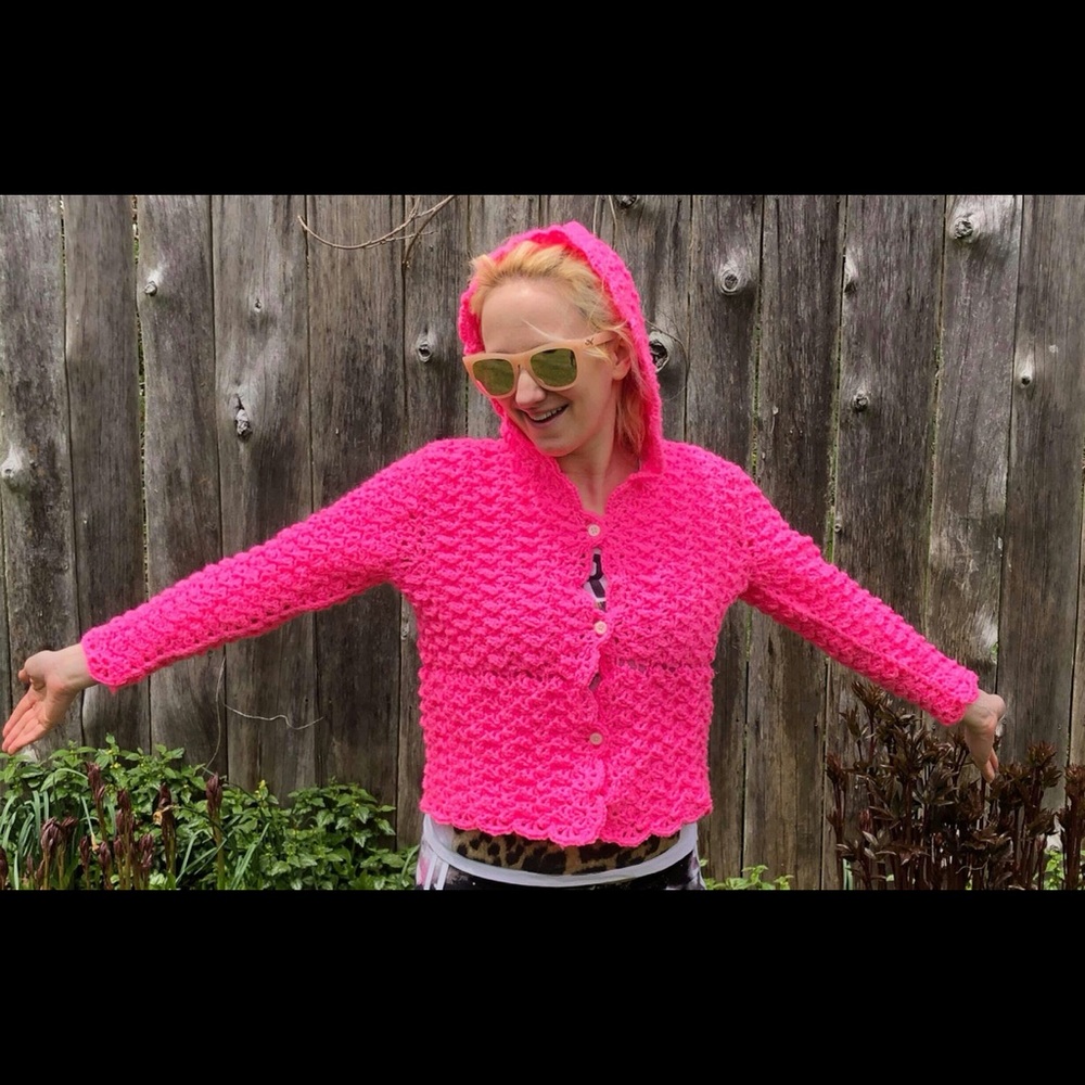 Neon Pink Crocheted Hoodie